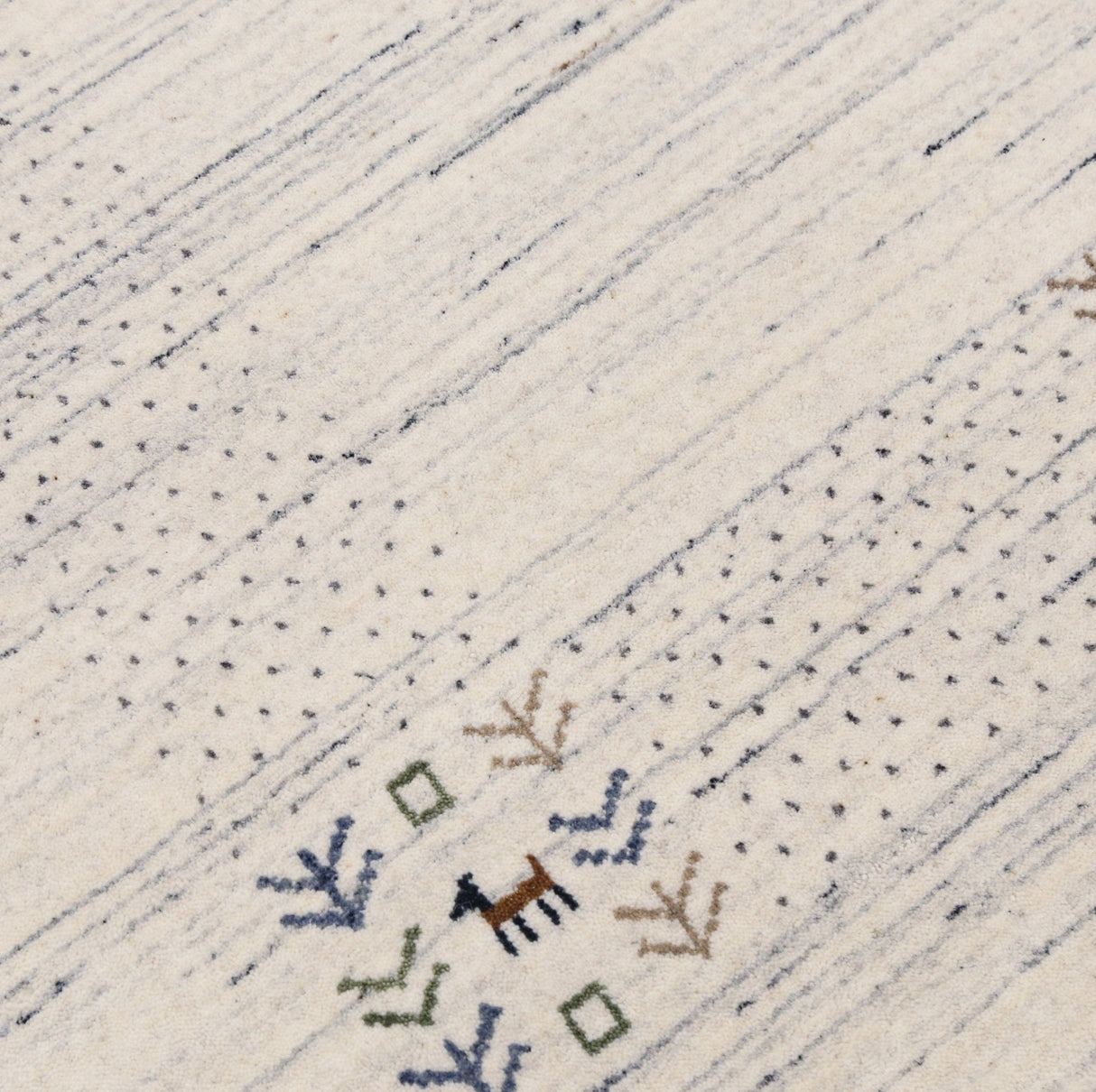 Solid Ivory Border Patterns Hand Loomed Wool Area Rug