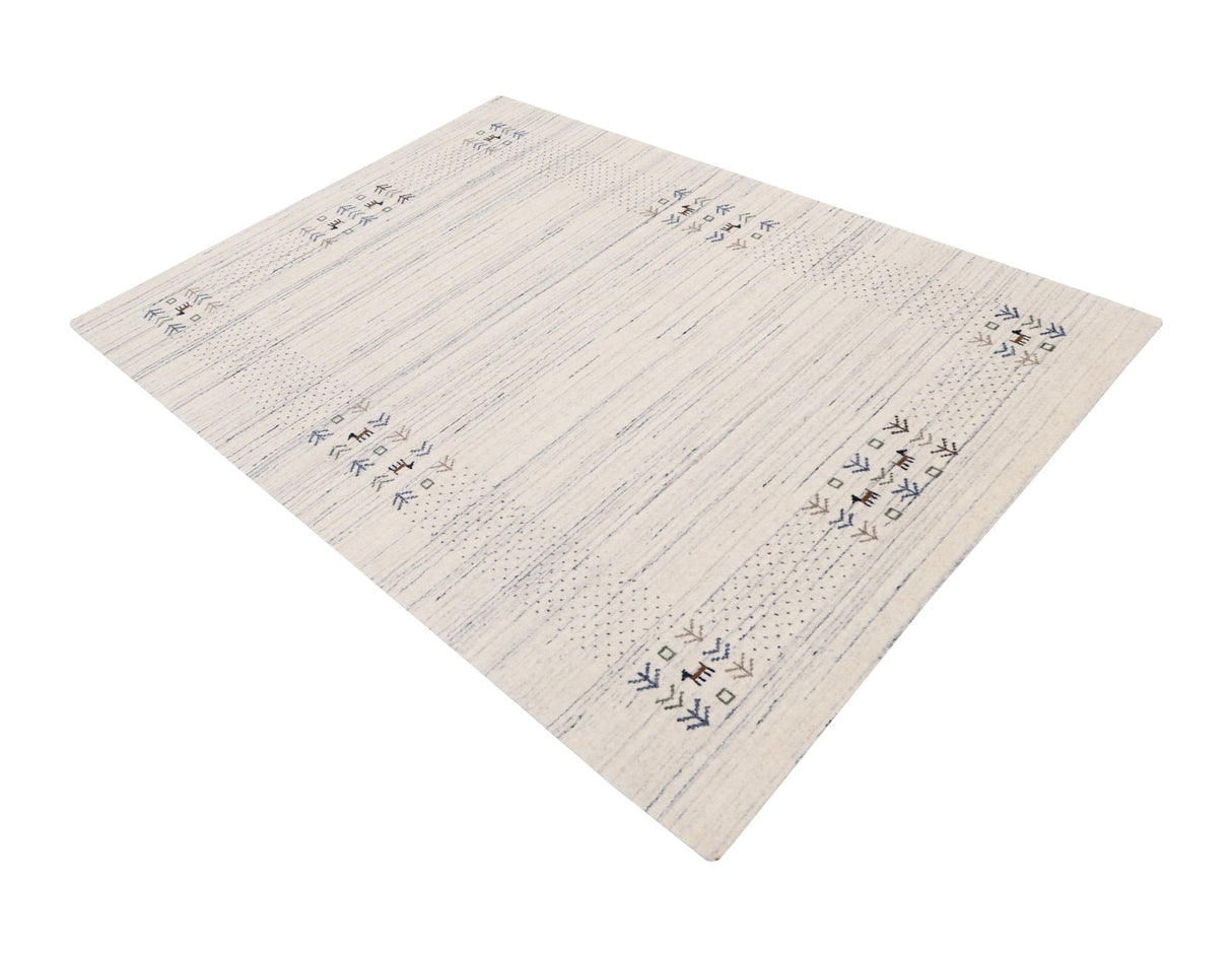 Solid Ivory Border Patterns Hand Loomed Wool Area Rug