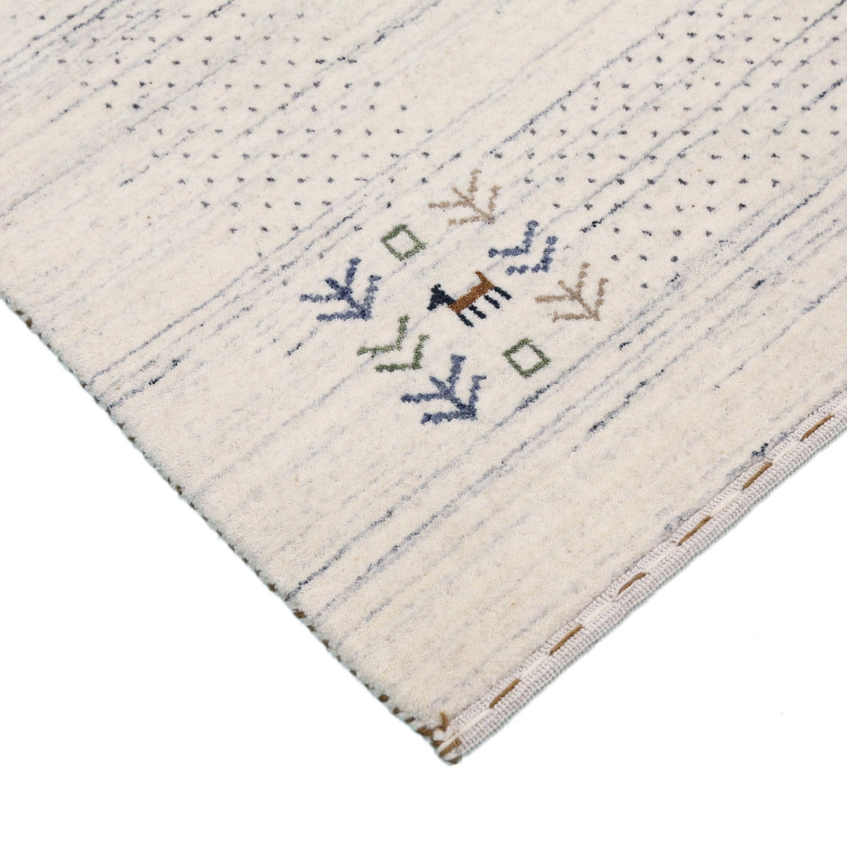 Solid Ivory Border Patterns Hand Loomed Wool Area Rug