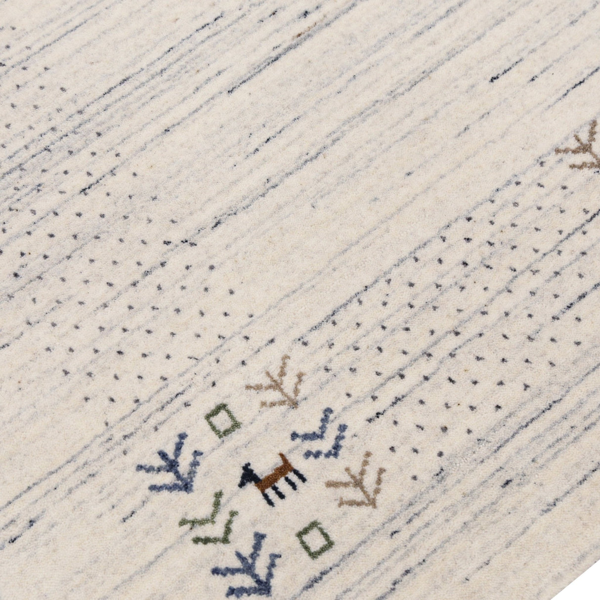 Solid Ivory Border Patterns Hand Loomed Wool Area Rug