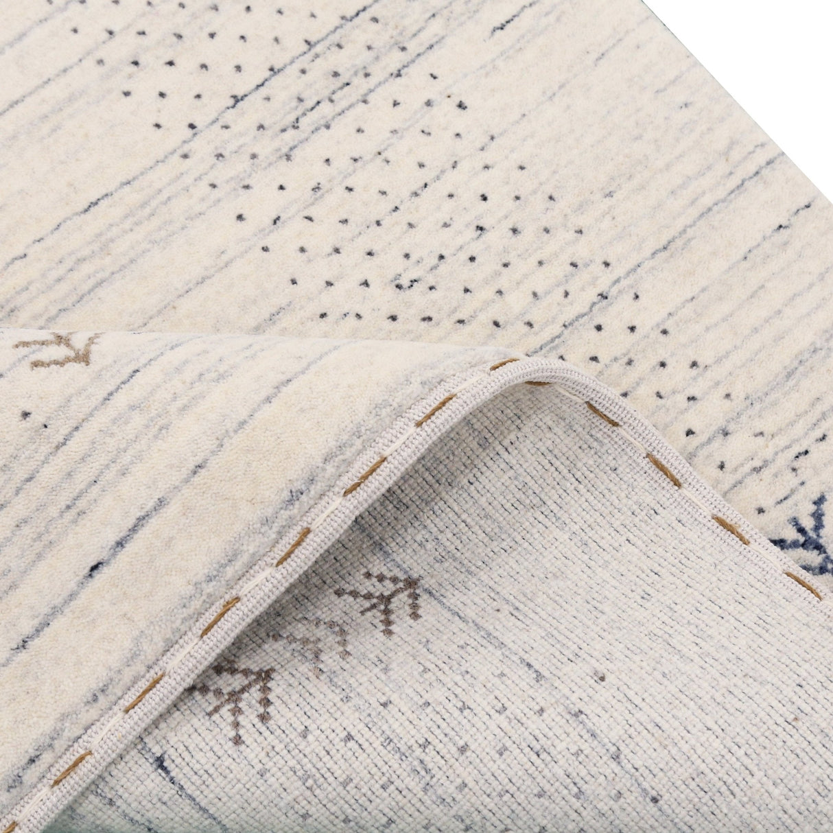 Solid Ivory Border Patterns Hand Loomed Wool Area Rug