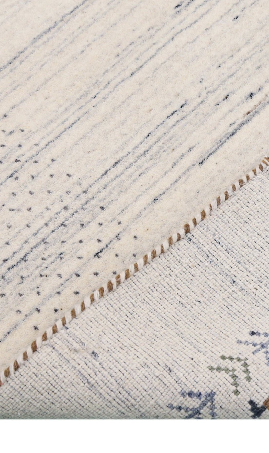 Solid Ivory Border Patterns Hand Loomed Wool Area Rug