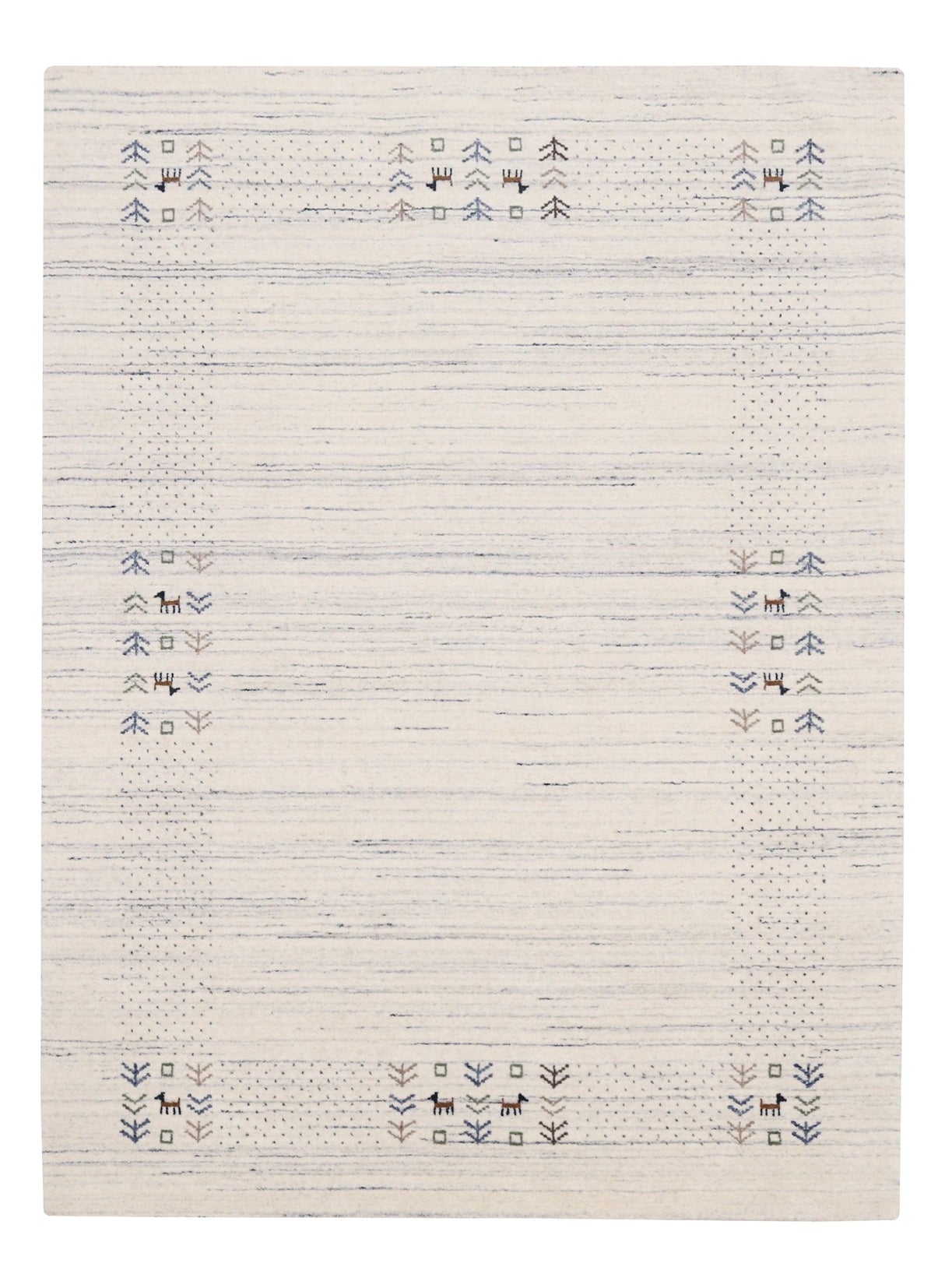 Solid Ivory Border Patterns Hand Loomed Wool Area Rug