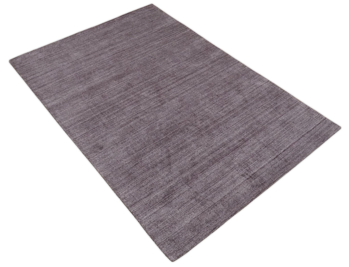 Solid Lavender Purple Scandinavian 5x7 Blended Wool Flatwoven Area Rug
