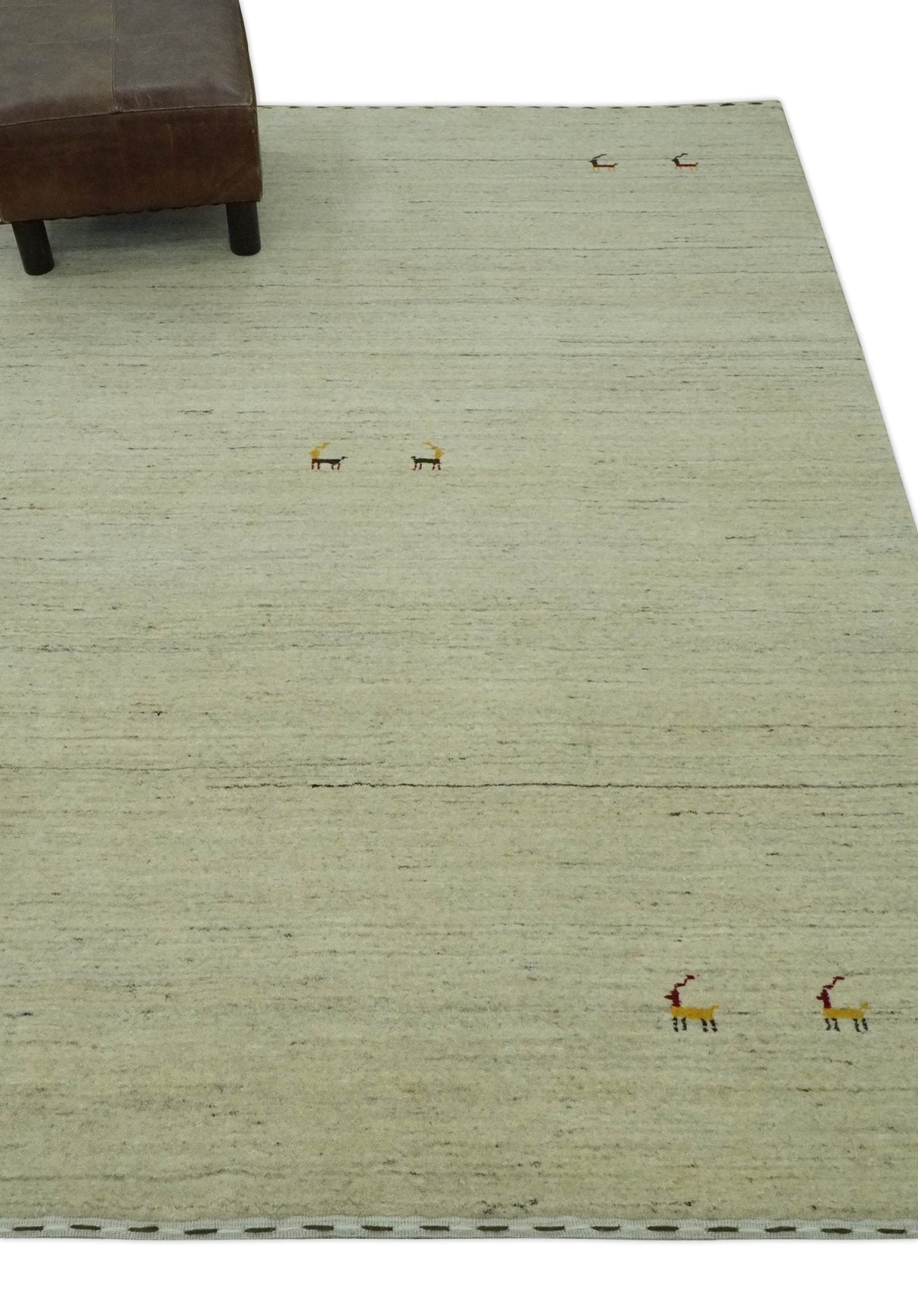 Solid Plain Beige and Charcoal Hand loom Multi size wool area Rug