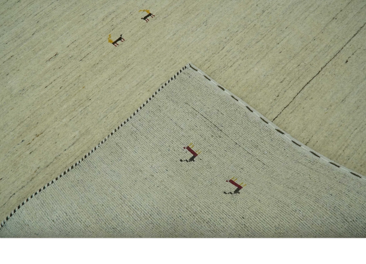 Solid Plain Beige and Charcoal Hand loom Multi size wool area Rug