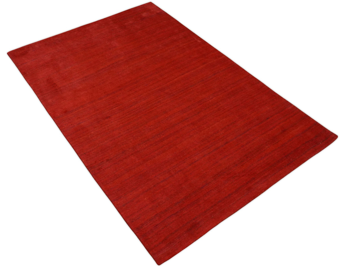 Solid Red Scandinavian 5x7 Blended Wool Flatwoven Area Rug