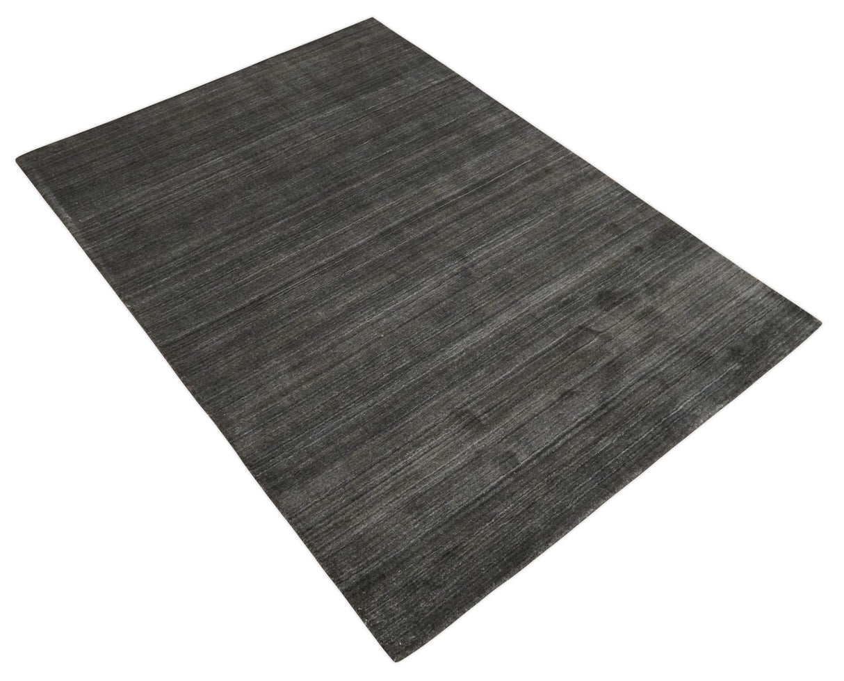 Solid Shaded Charcoal 5x7 Blended Wool Hand Woven Area Rug