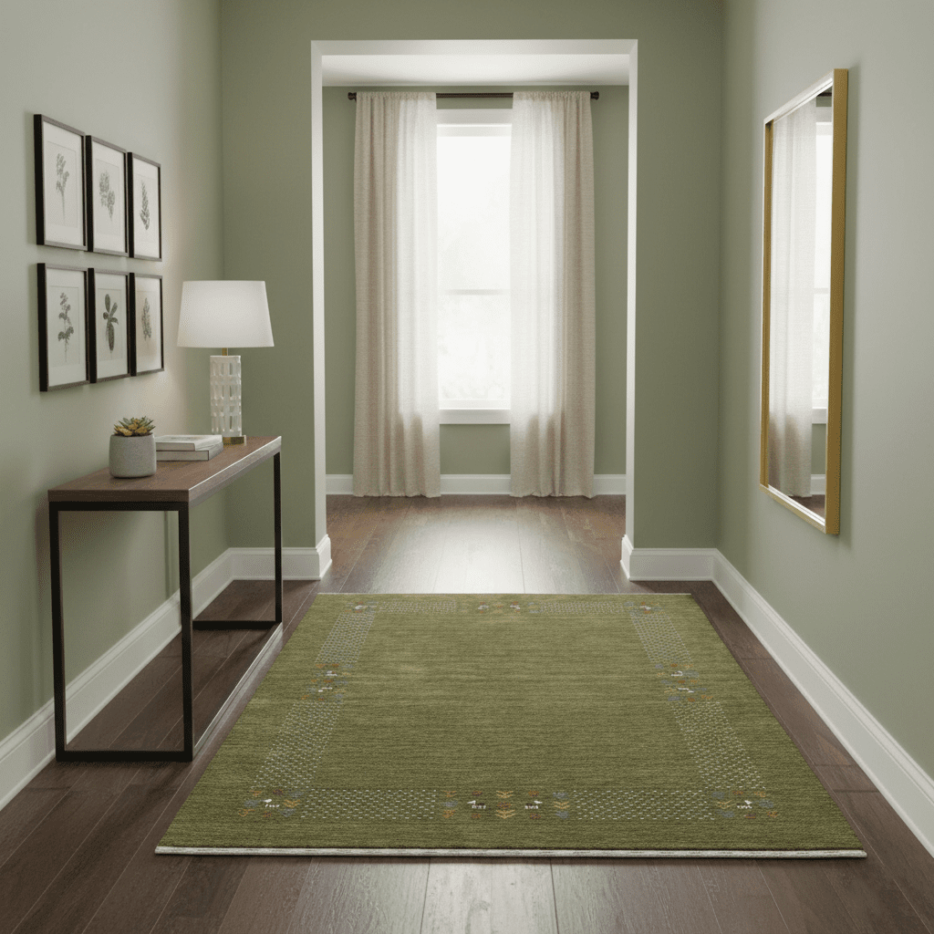 Solid with Border Patterns Hand Loomed Wool Area Rug