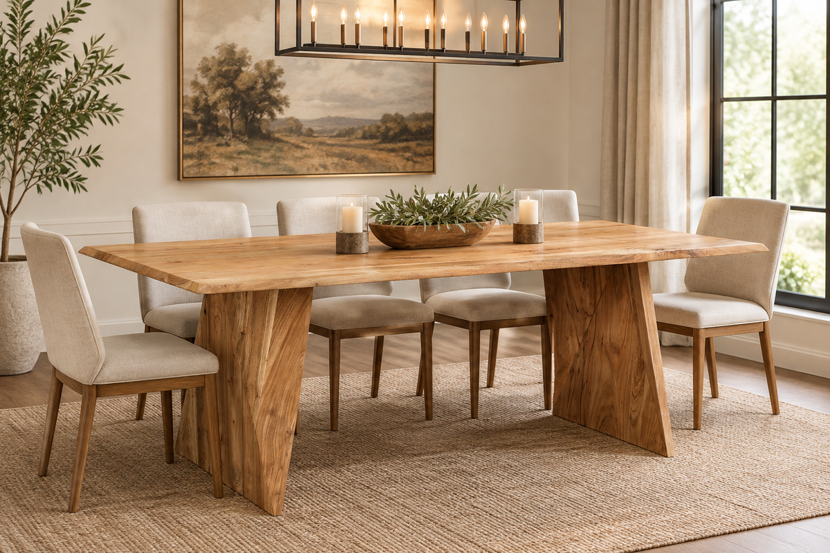Solid Wood Angled Leg Dining Table - 80 Inch