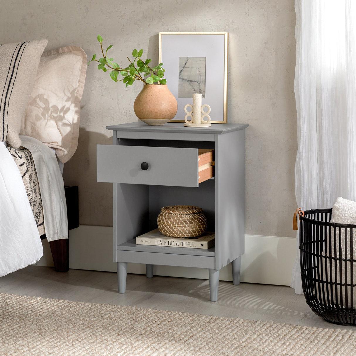 Spencer Solid Transitional Wood Nightstand-Bedroom-Parc Decor