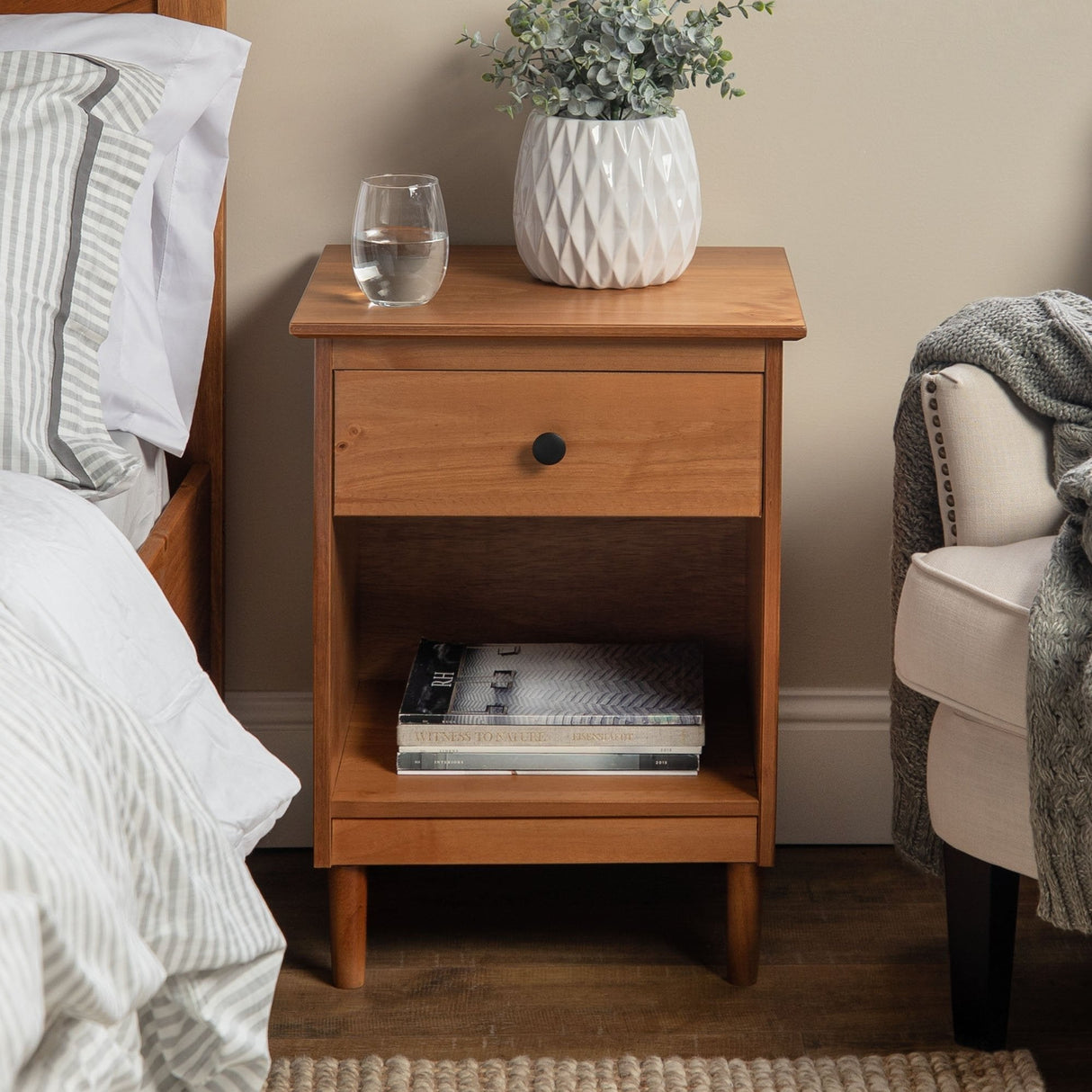 Spencer Solid Transitional Wood Nightstand-Bedroom-Parc Decor