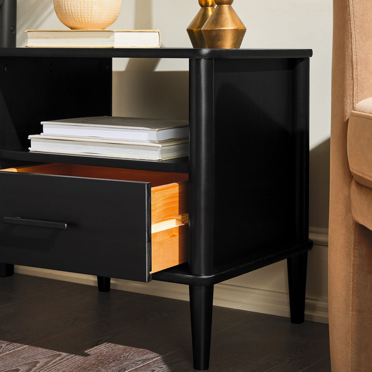 Spindle Transitional 1-Drawer Nightstand-Bedroom-Parc Decor