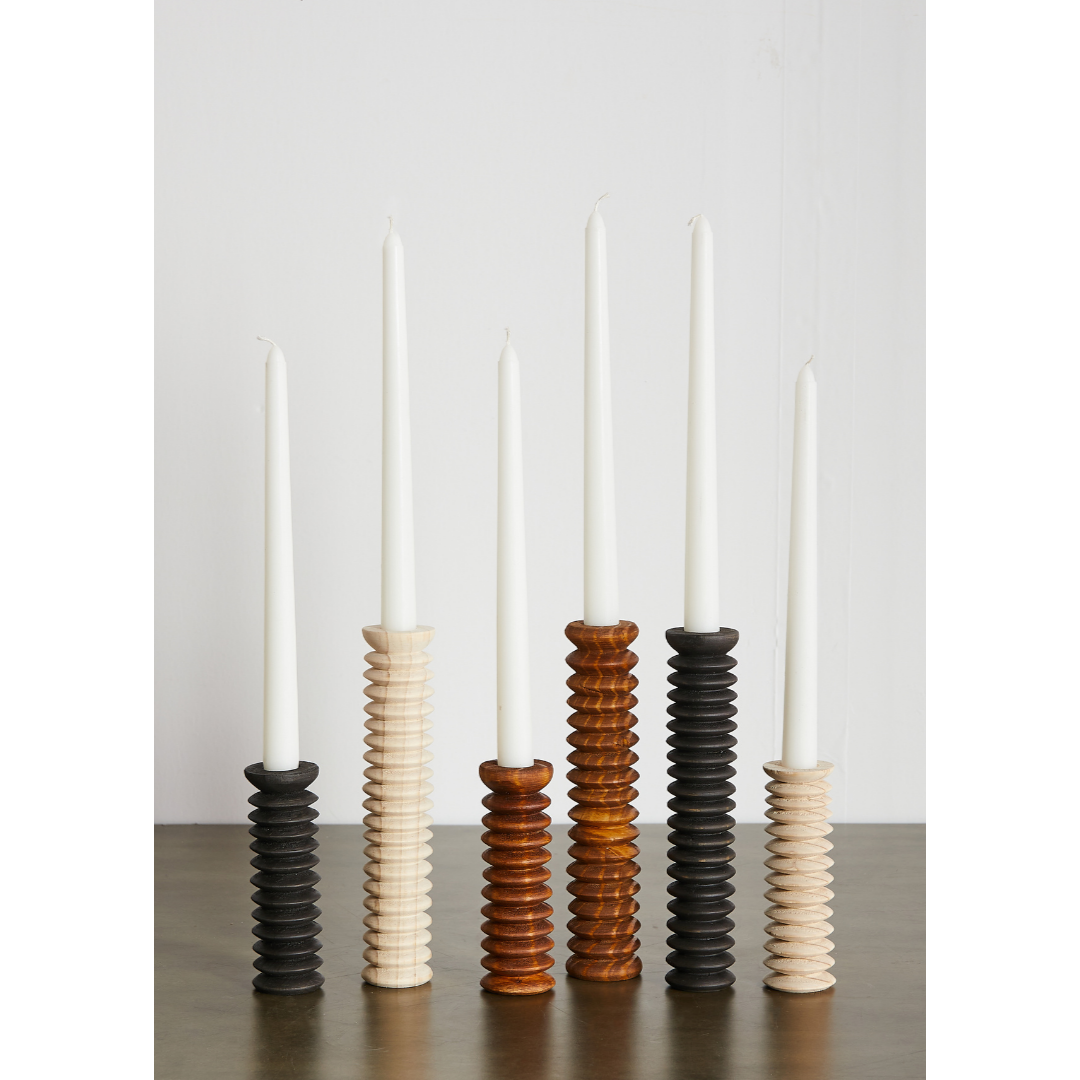 Spiral Pine Modern Wood Candle Candlestick Holder