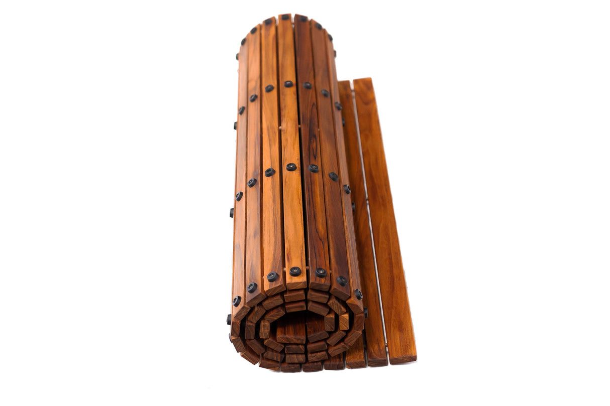 Spokane Etra Large Oiled Teak Shower and Bath String Mat with Rubber Footing-Bath Mat-Parc Decor