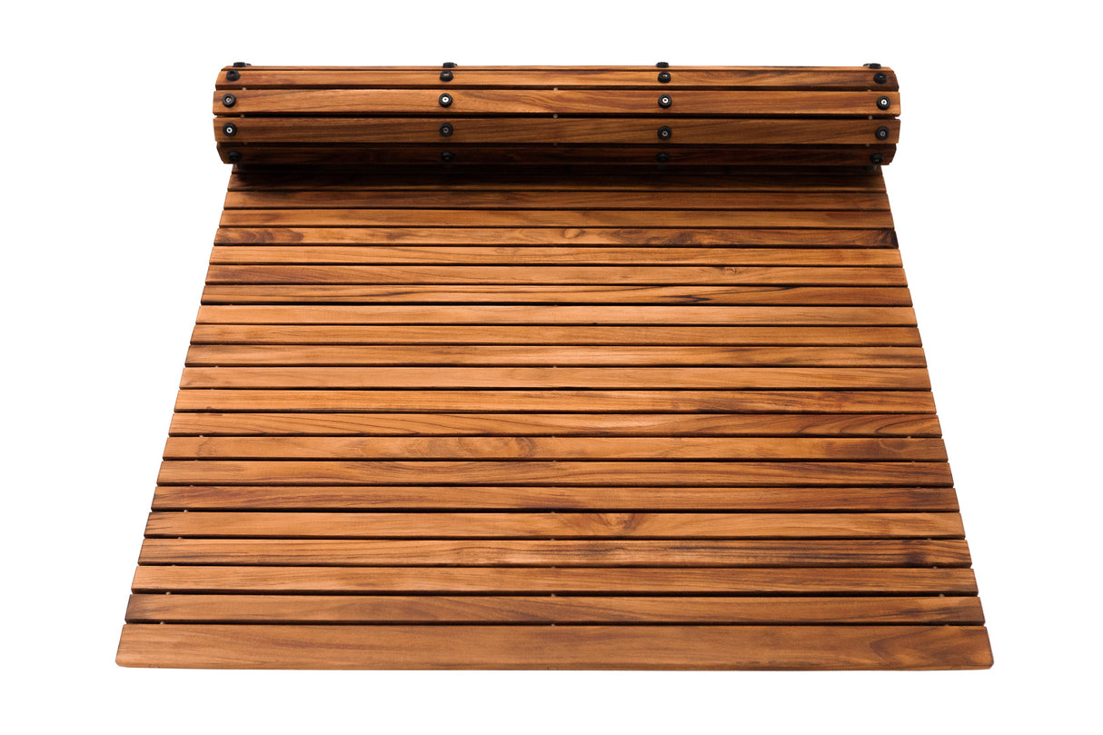 Spokane Etra Large Oiled Teak Shower and Bath String Mat with Rubber Footing-Bath Mat-Parc Decor