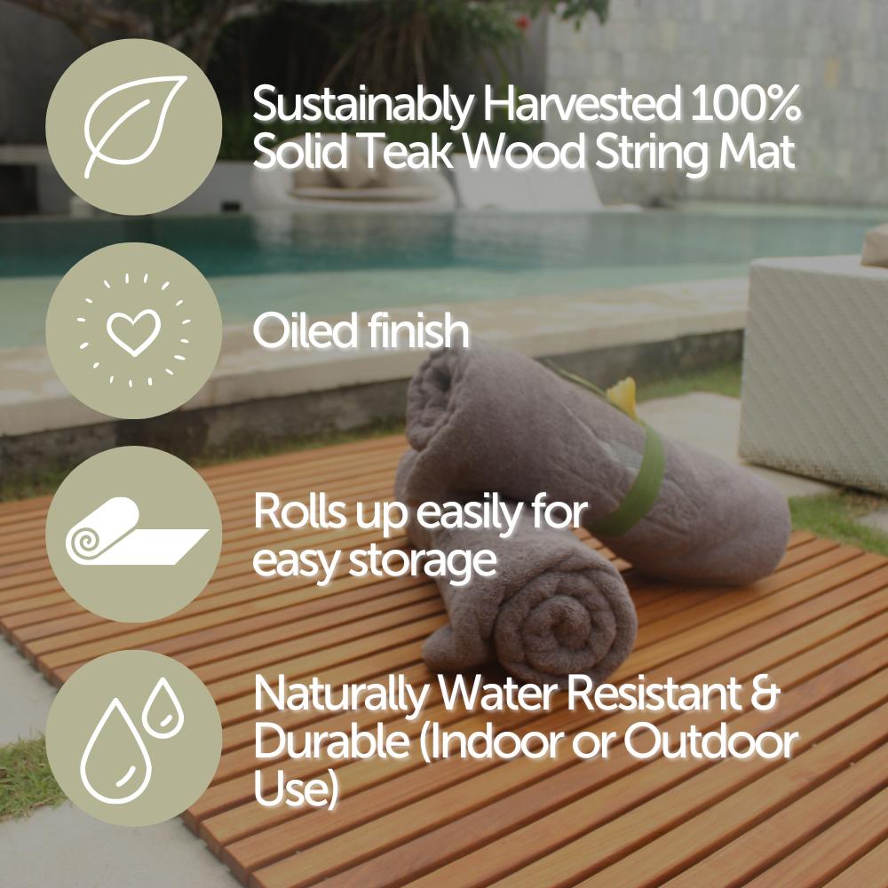 Spokane Etra Large Oiled Teak Shower and Bath String Mat with Rubber Footing-Bath Mat-Parc Decor