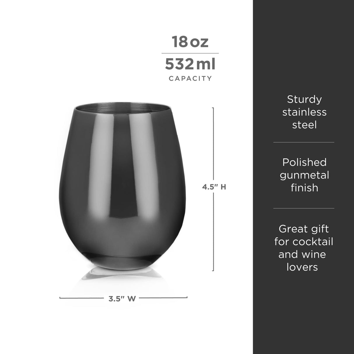 Stainless Steel Stemless Wine Glasses in Gunmetal Set of 2-product_type::stemless_wine_glasses-Parc Decor