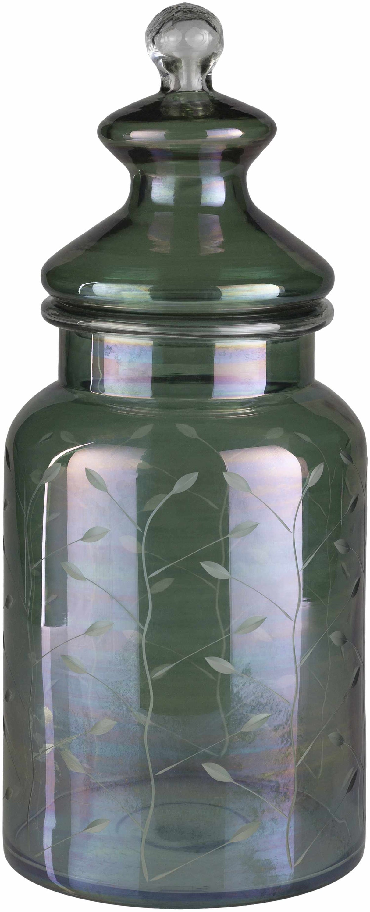 Stewartville Green Etched Glass Jar-Decor-Parc Decor