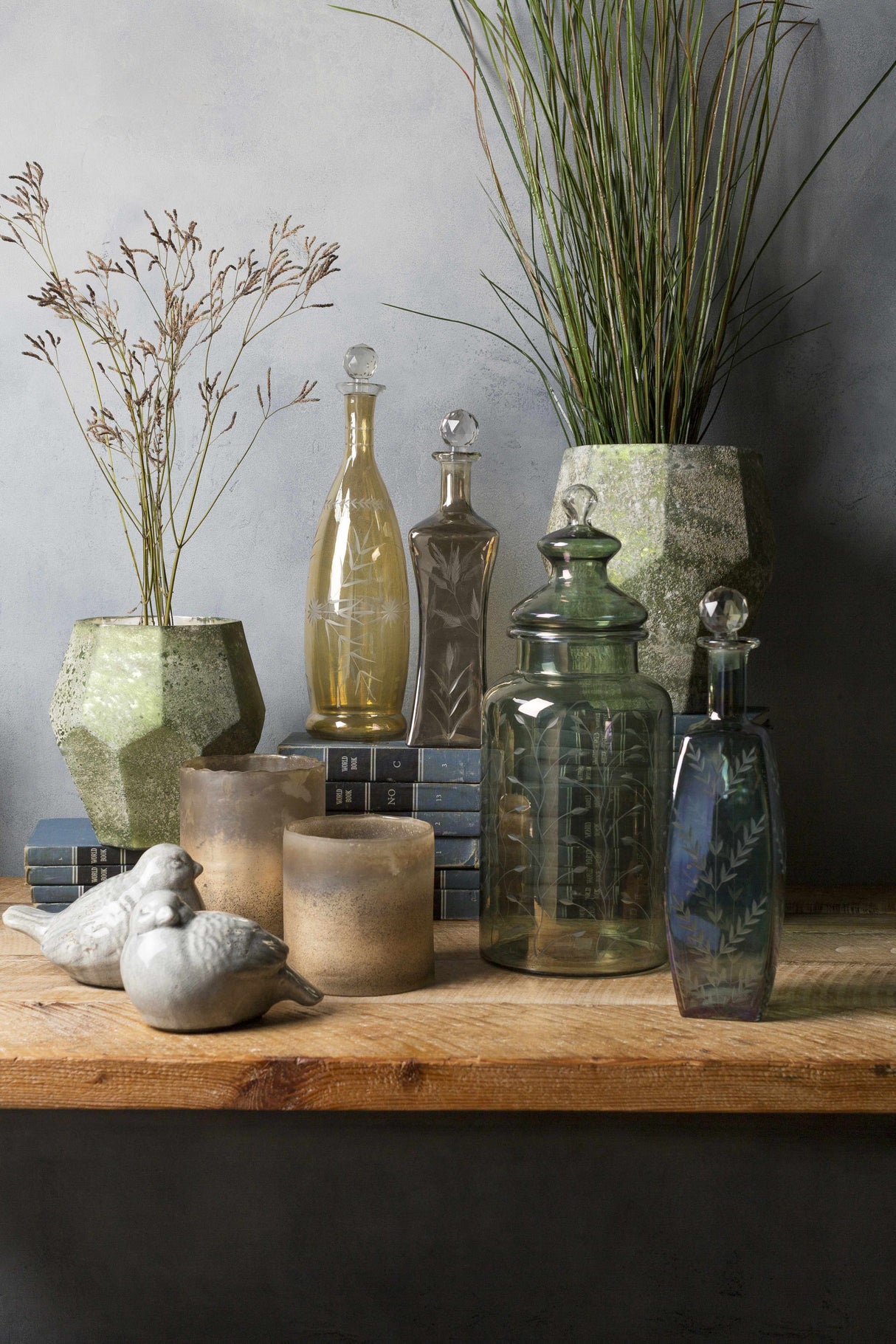 Stewartville Green Etched Glass Jar-Decor-Parc Decor