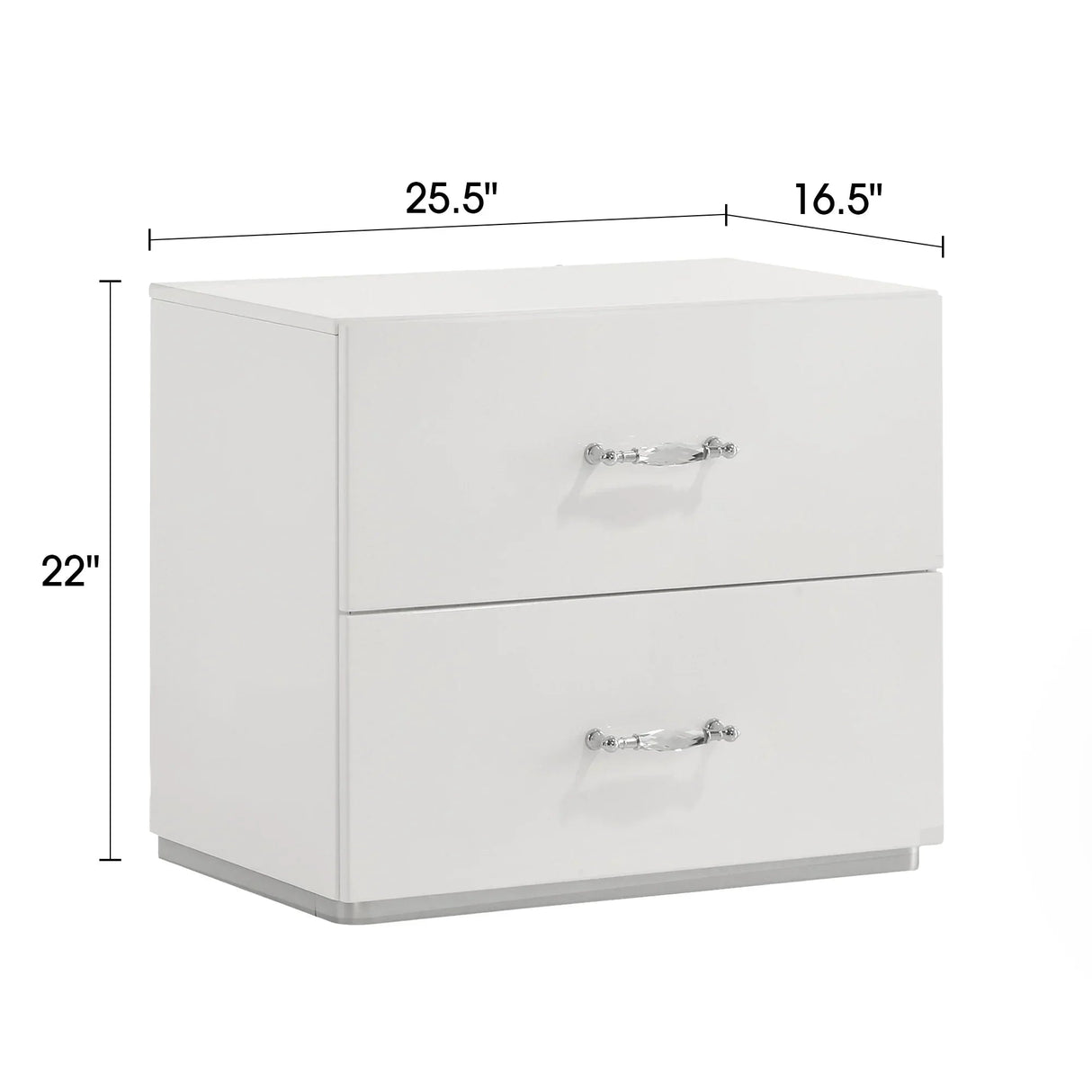Stoholm Modern White Nightstand with 2-Drawer and Chrome Handles