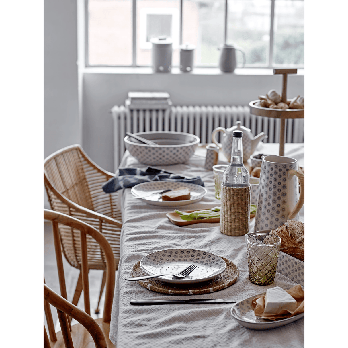 Stoneware Bowl with Grey Hand-Stamped Pattern-Bowls-Parc Decor