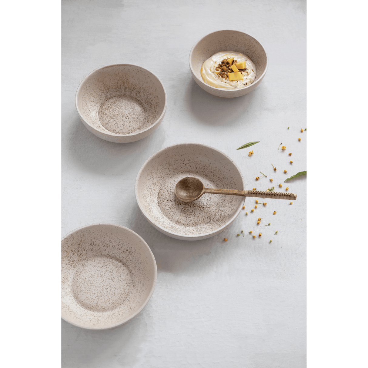 Stoneware Bowl with Reactive Glaze, Speckled Cream Color-Bowls-Parc Decor