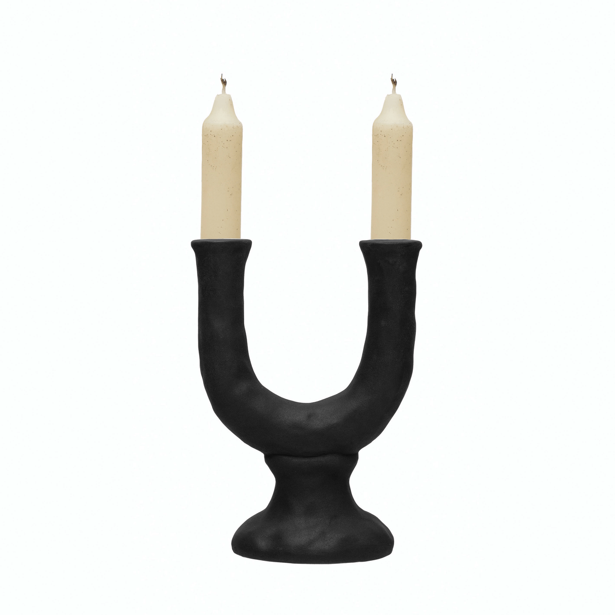 Stoneware Double Taper Candle Holder in Chocolate-Candles and Candle Accessories-Parc Decor