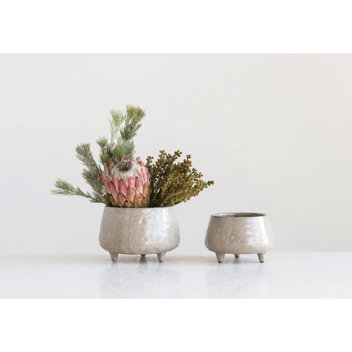 Stoneware Footed Planter with Glazed Finish-Planters-Parc Decor