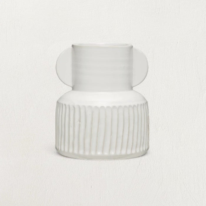 Stoneware Pleated Vase with White Glaze Finish-Vases and Jars-Parc Decor