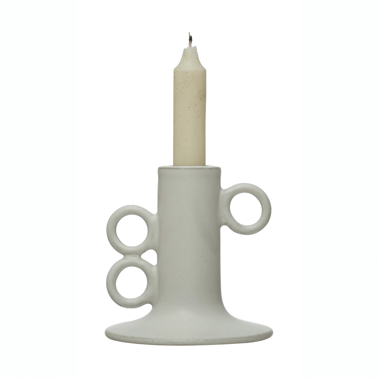 Stoneware Taper Candle Holder in White-Candles and Candle Accessories-Parc Decor