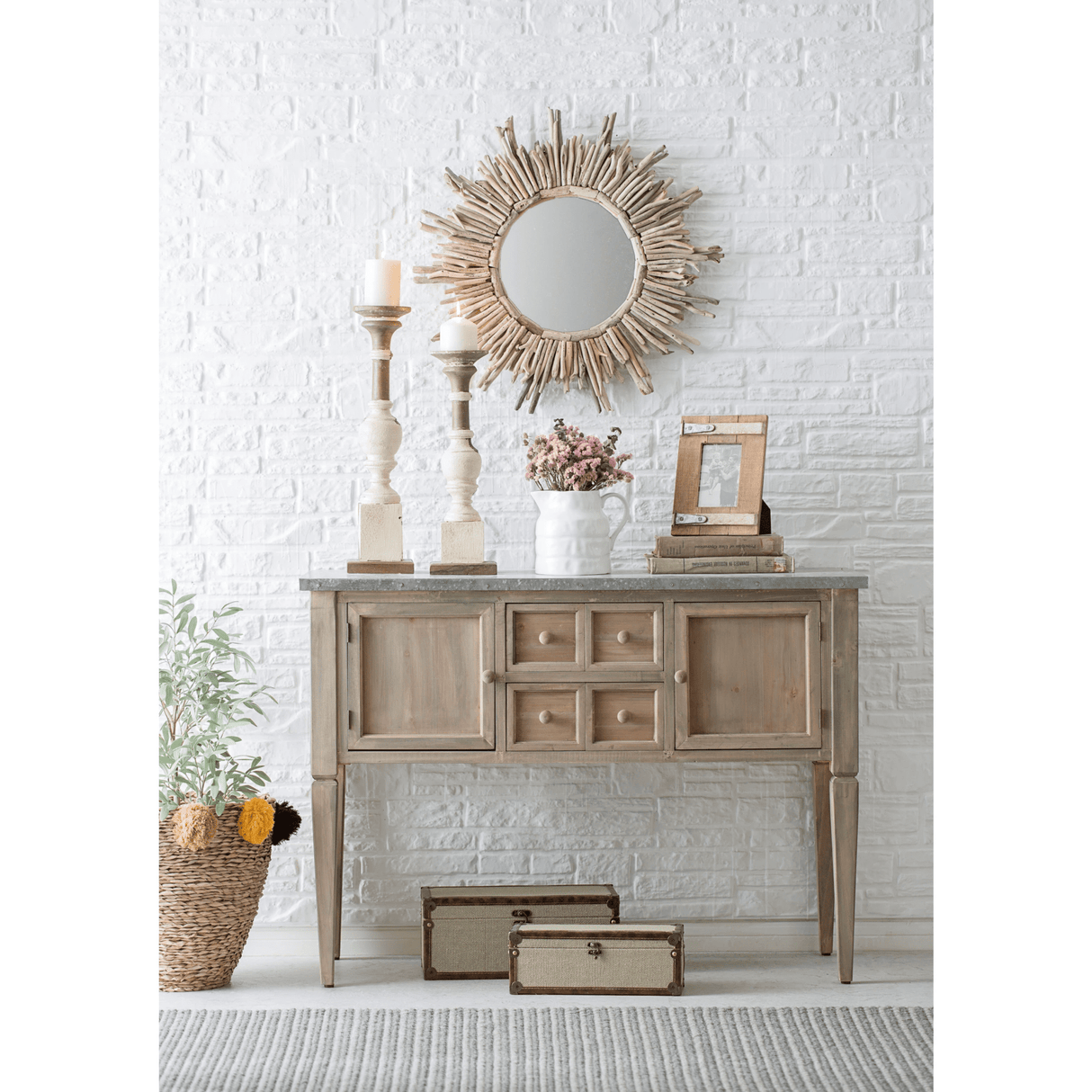 Stoneware Vintage Reproduction Pitcher, White-Pitchers-Parc Decor