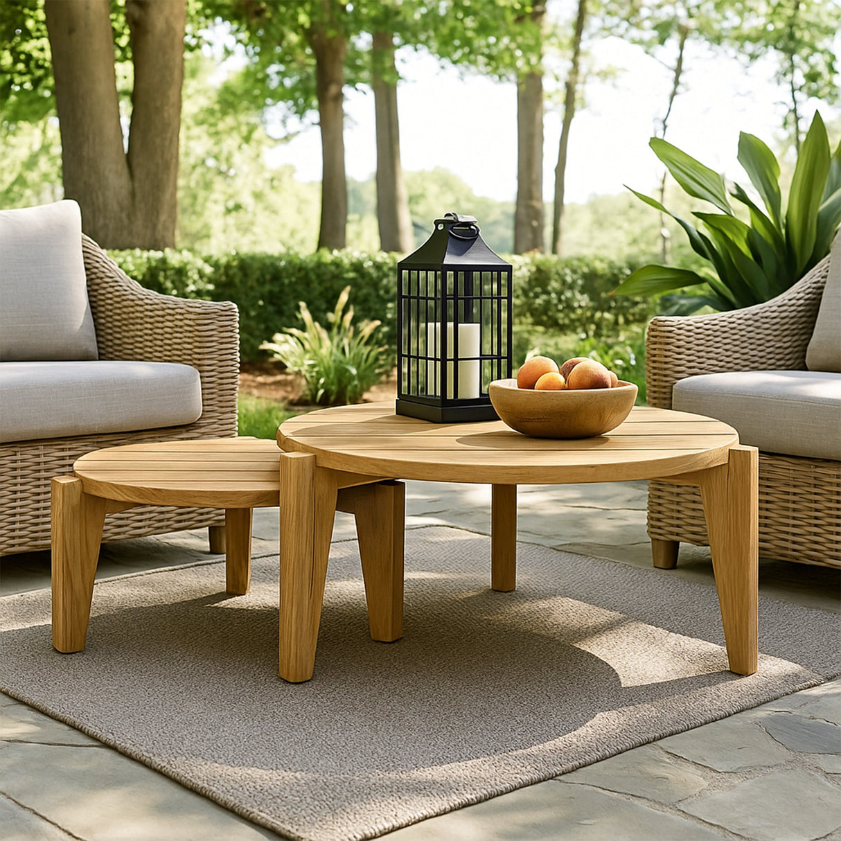 Strand Natural Teak Wood Circular Coffee Table - 25-33"