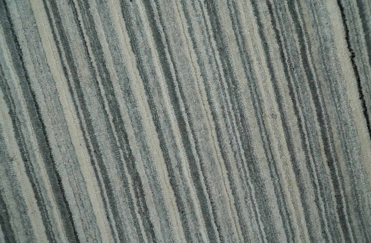 Striped 8x10 Ivory, Beige and Gray Hand Made Blended Wool Area Rug