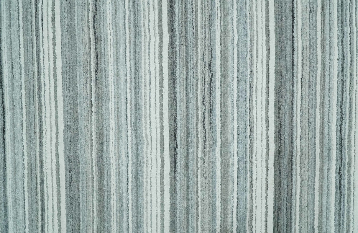 Striped Flatwoven 8x10 White And Silver Hand Made Blended Wool Area Rug