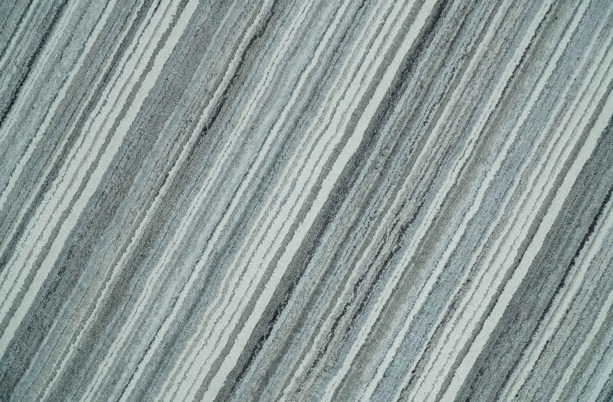 Striped Flatwoven 8x10 White And Silver Hand Made Blended Wool Area Rug