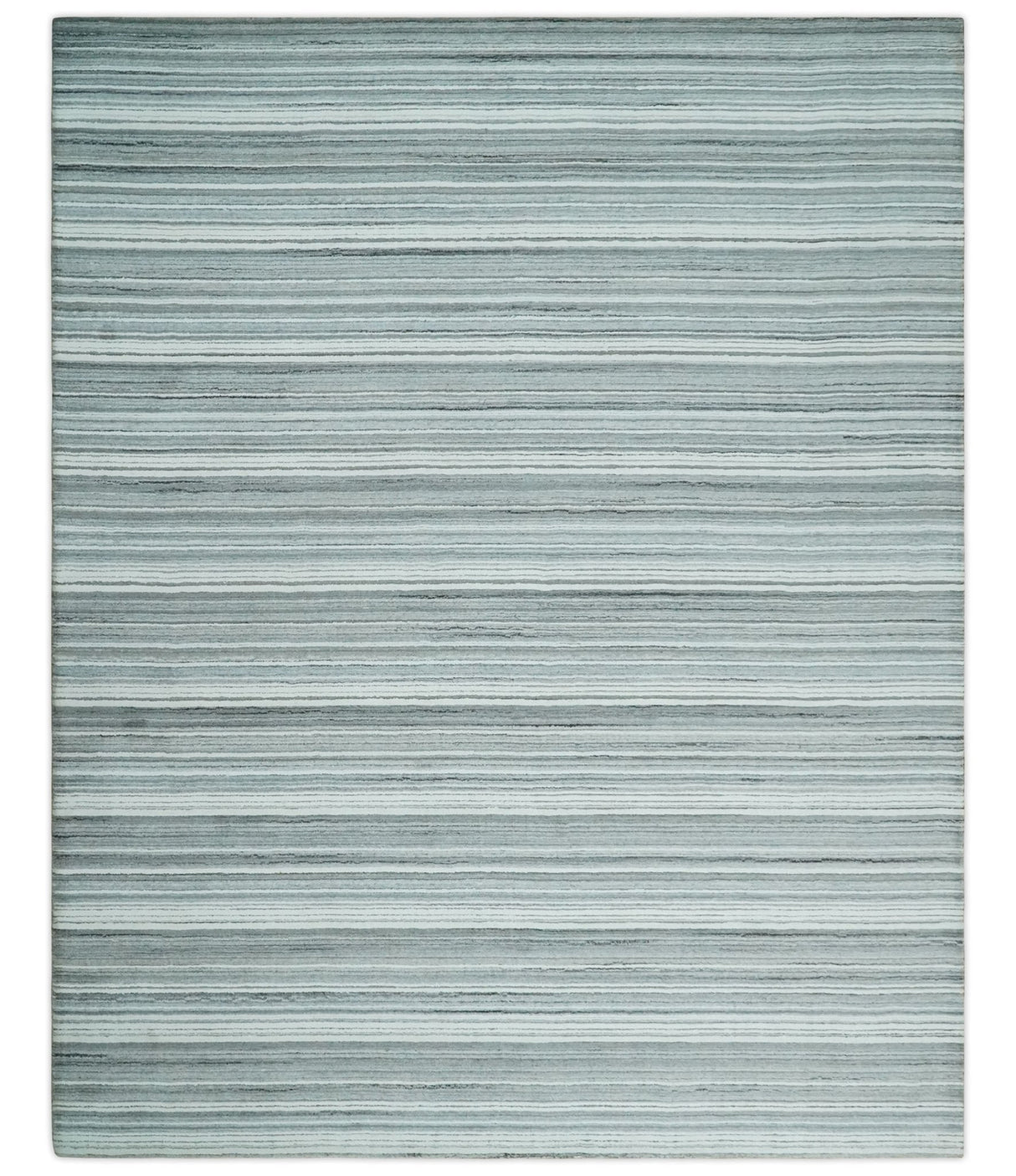 Striped Flatwoven 8x10 White And Silver Hand Made Blended Wool Area Rug