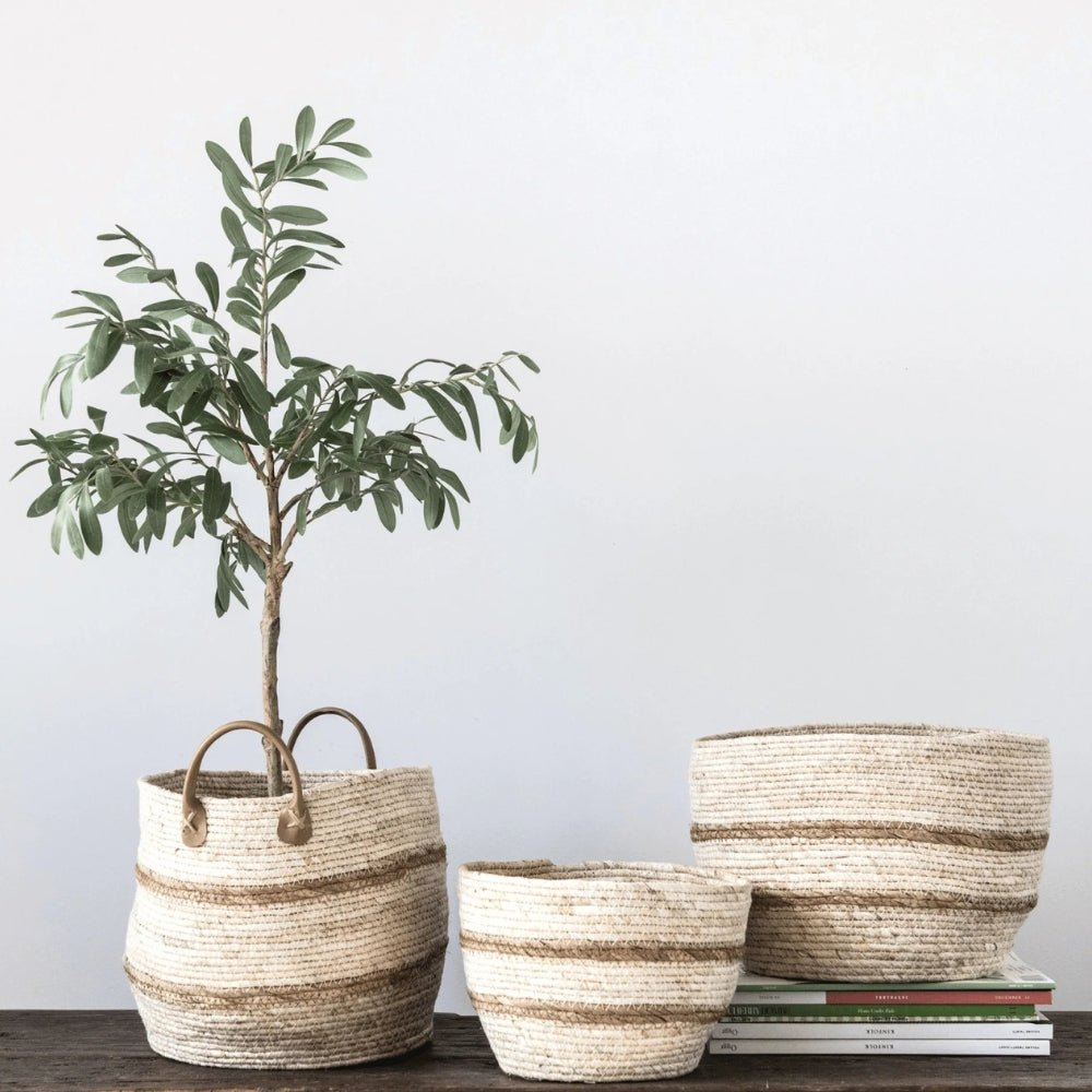 Striped Maize Storage Baskets / Planters, Set of 3-Baskets-Parc Decor