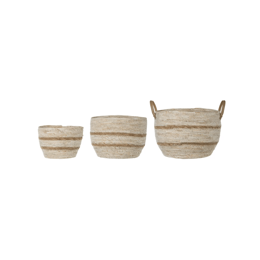 Striped Maize Storage Baskets / Planters, Set of 3-Baskets-Parc Decor