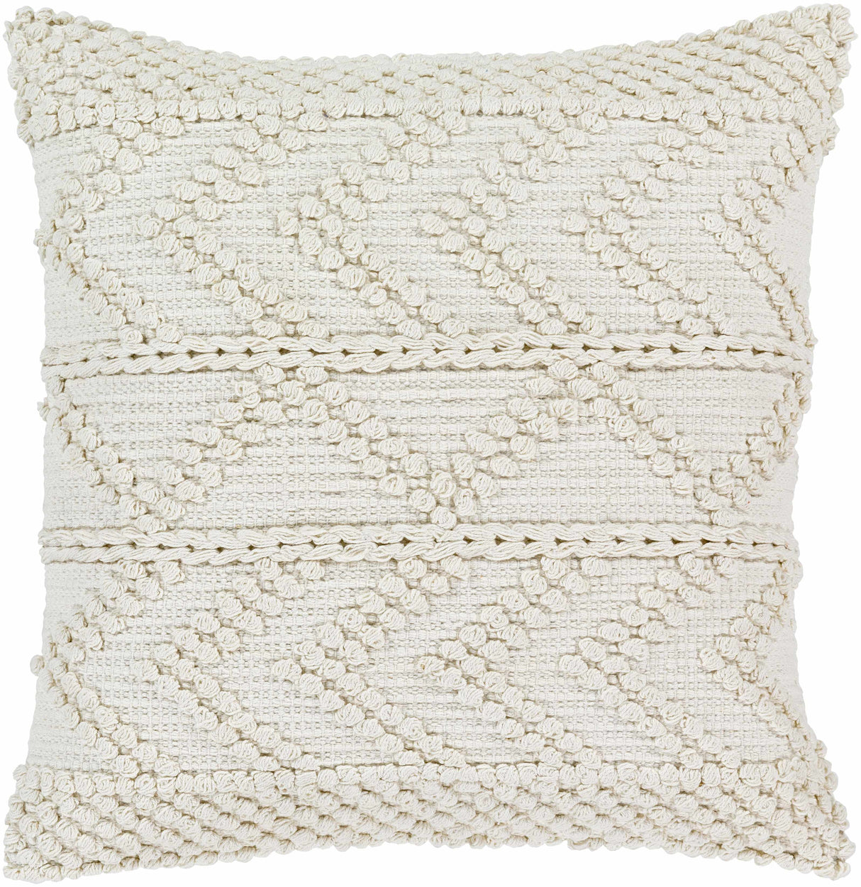 Sumiton White Textured Crochet Cotton Throw Pillow-Throw Pillows-Parc Decor