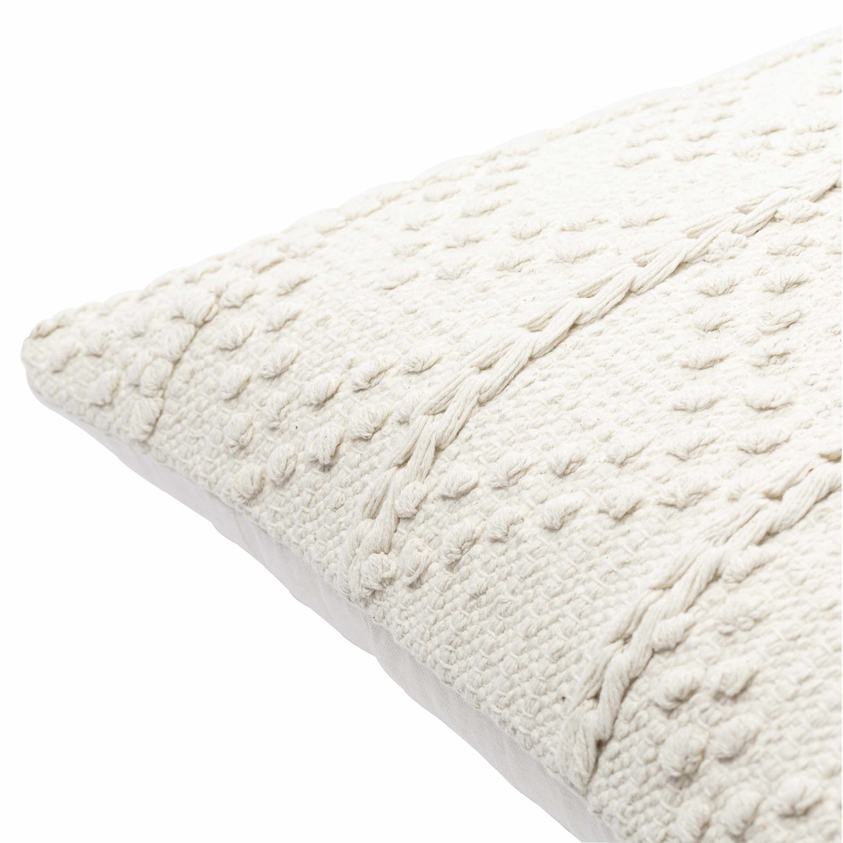 Sumiton White Textured Crochet Cotton Throw Pillow-Throw Pillows-Parc Decor