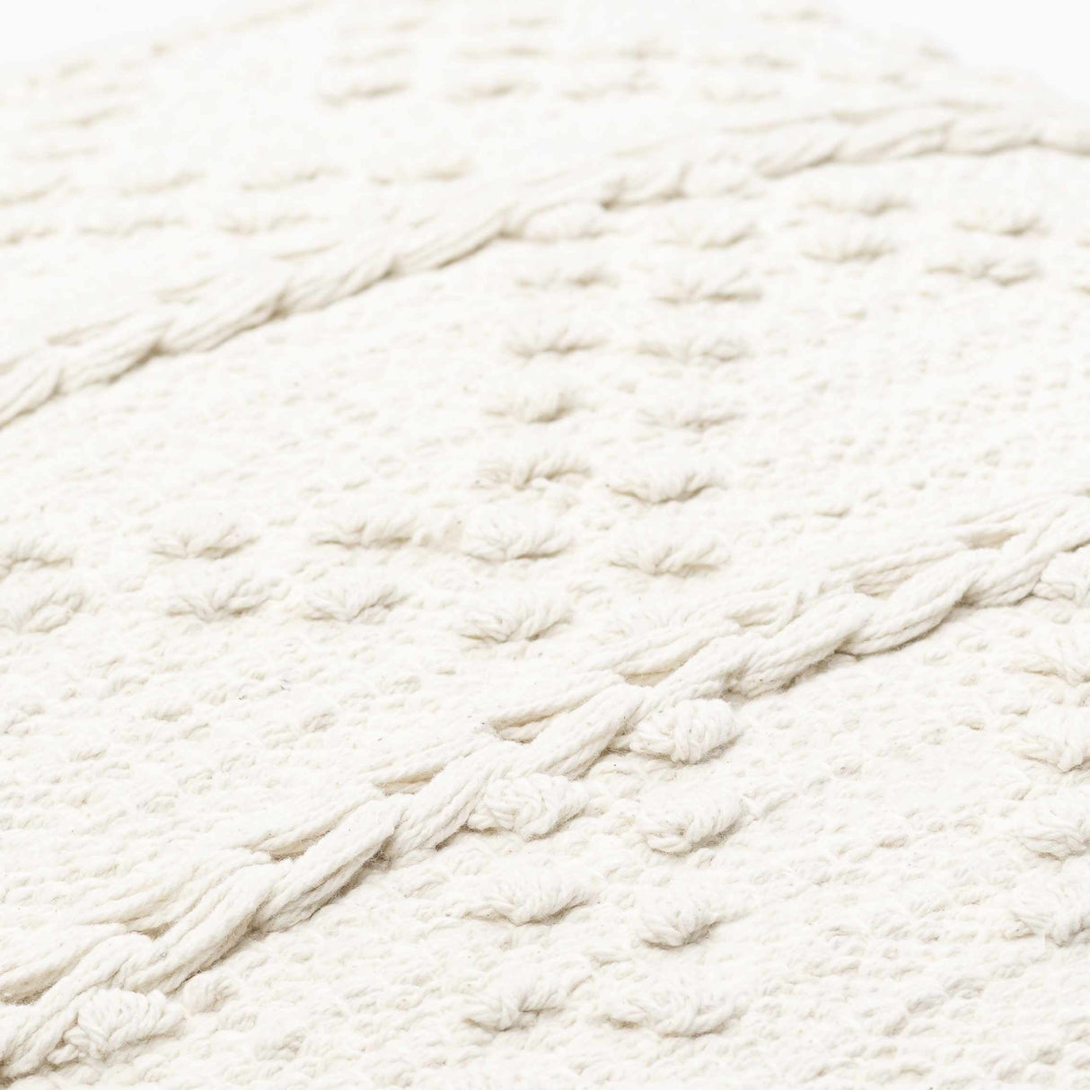 Sumiton White Textured Crochet Cotton Throw Pillow-Throw Pillows-Parc Decor
