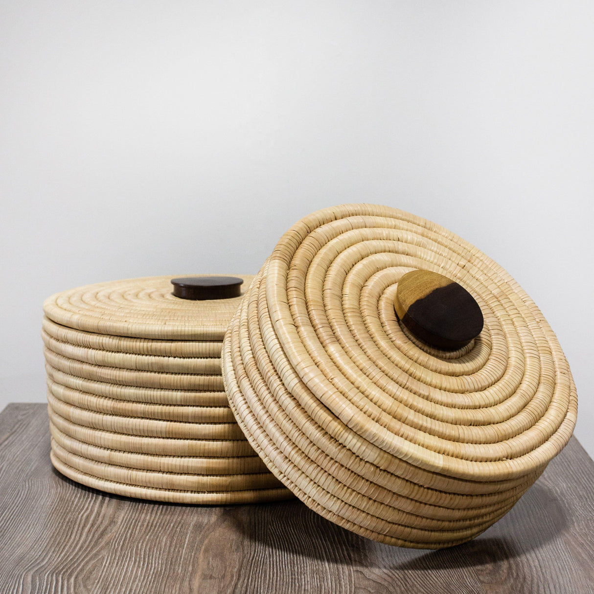 Sunga Small Ilala Palm Lidded Basket-Baskets & Vessels-Parc Decor