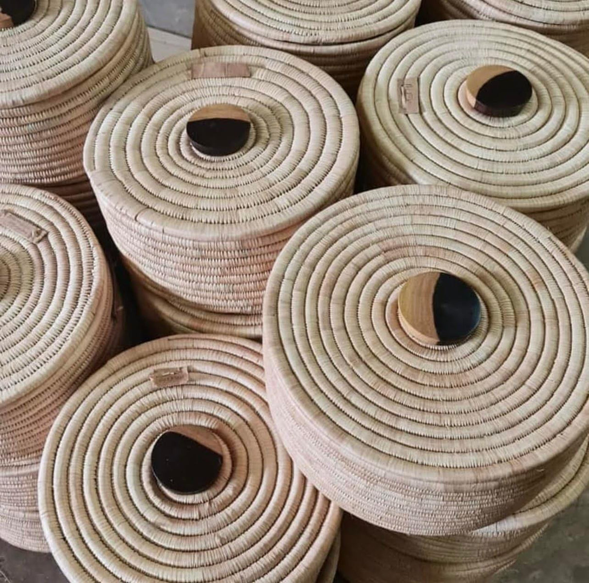 Sunga Small Ilala Palm Lidded Basket-Baskets & Vessels-Parc Decor