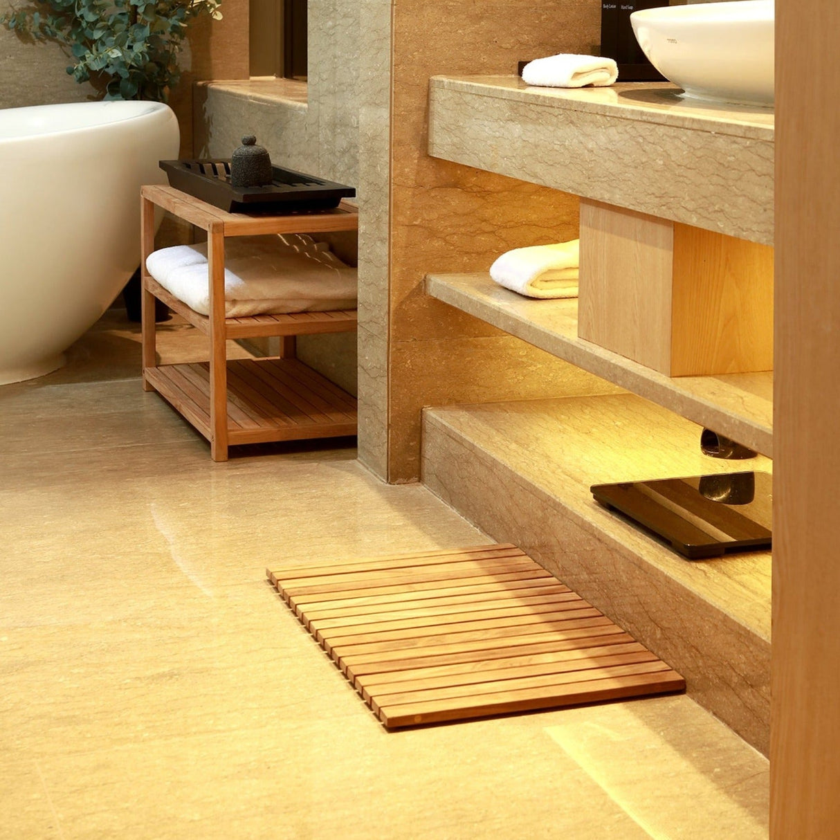 Sunriver Teak Shower and Bath String Mat with Rubber Feet-Bath Mat-Parc Decor