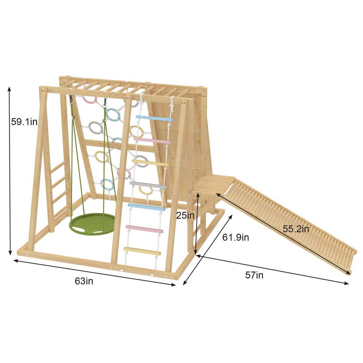 Sweetgum Large | 8-in-1 Indoor Wooden Playset with Slide, Swing & Rock Wall