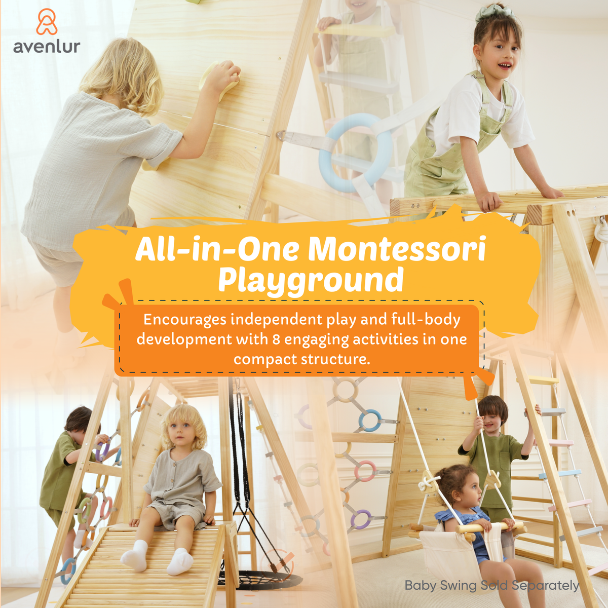 Sweetgum XL | 8-in-1 Indoor Wooden Playset with Slide, Swing & Rock Wall