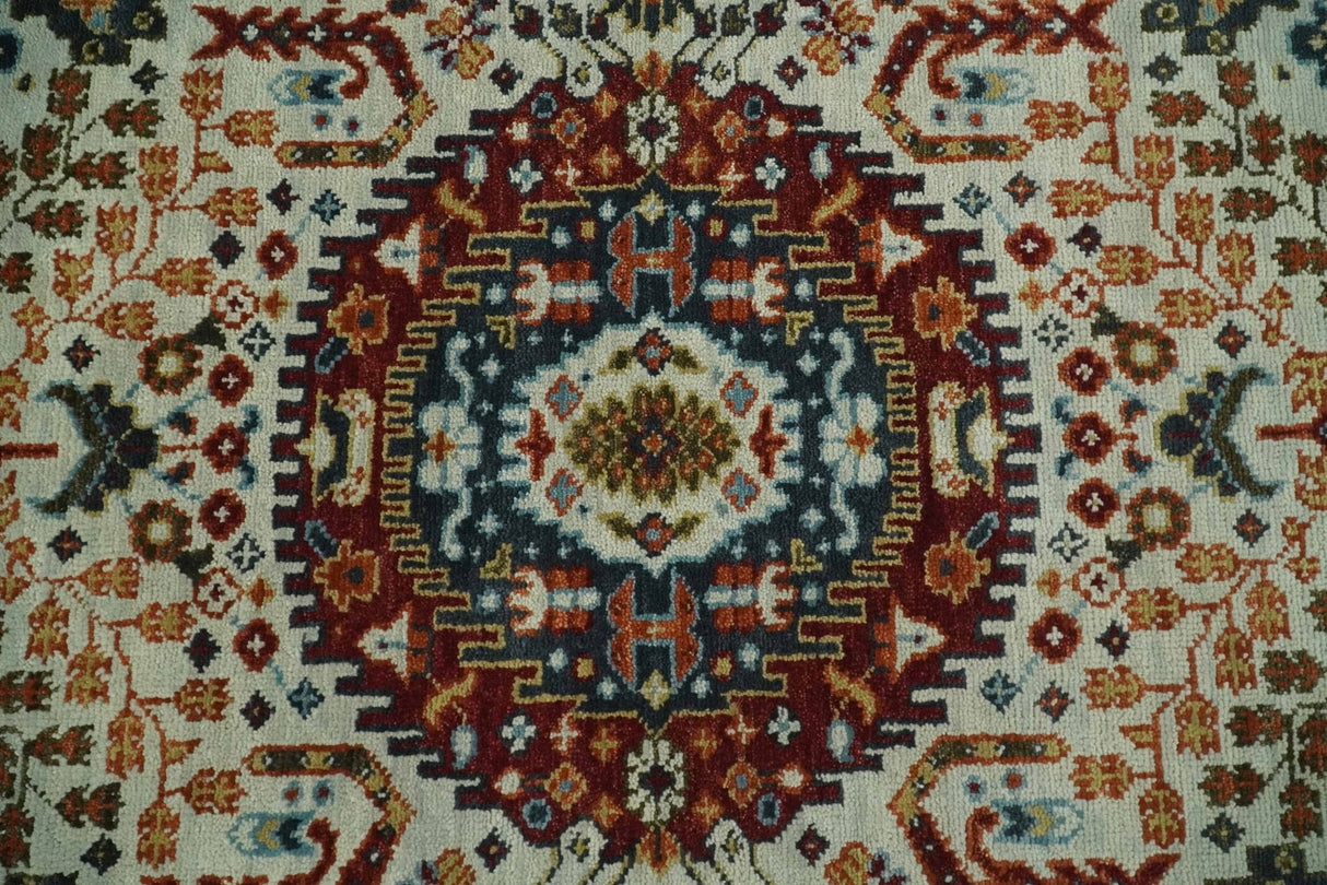 Tabriz Antique Hand Knotted Traditional Ivory and Rust Multi Size Wool Rug