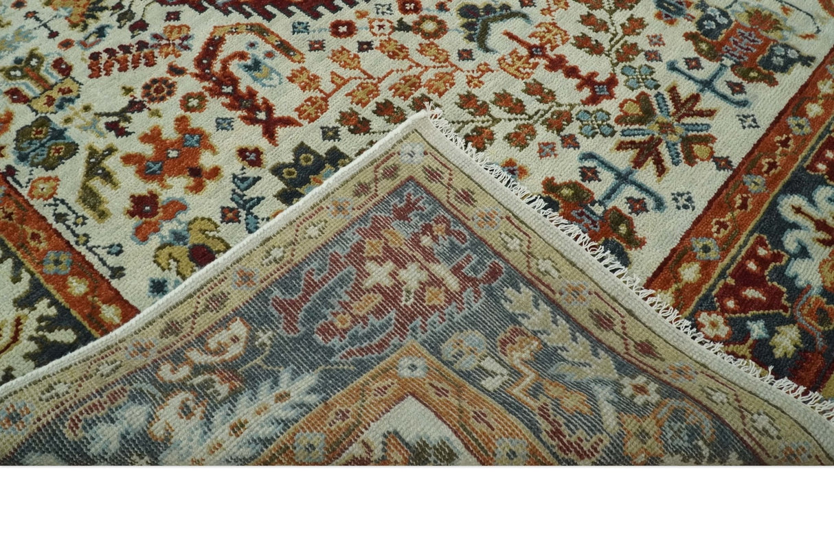 Tabriz Antique Hand Knotted Traditional Ivory and Rust Multi Size Wool Rug