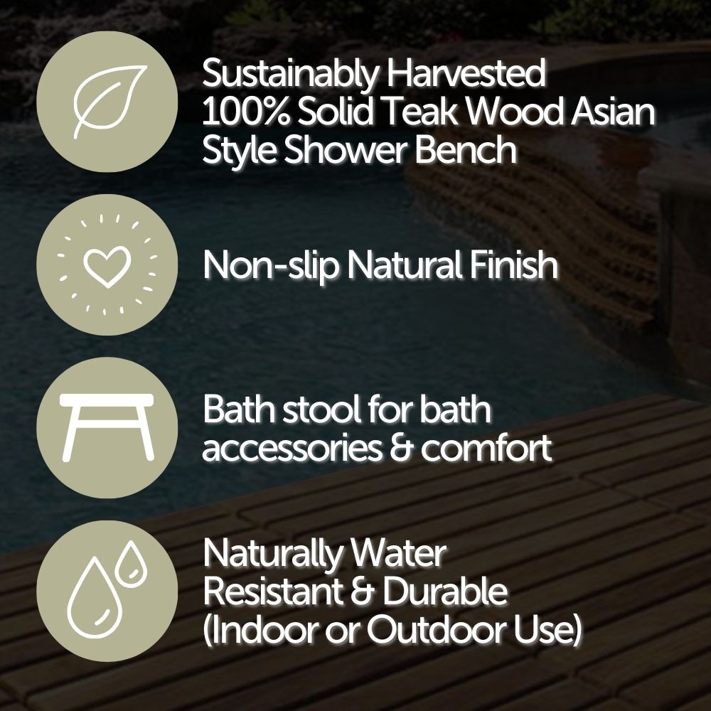 Taipei Natural Teak Shower and Bath Curved Spa Bench with Shelf-Parc Decor